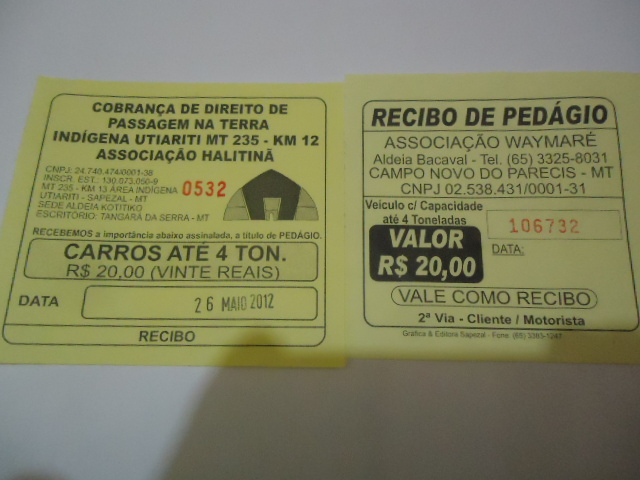 Fotos dos dois recibos...